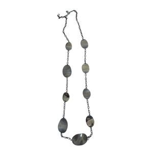 Long Silver Metal Necklace with Molded Oval Shapes